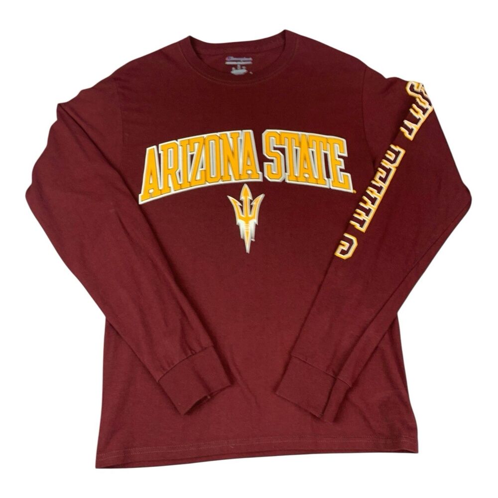 Arizona State Sun Devils Champion Long Sleeve T Shirt Maroon Red Size Small